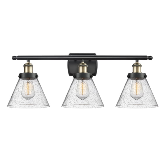 Innovations Lighting Ballston Urban Cone - 3 Light 28" Bath Vanity Light Seedy/Black Antique Brass Finish