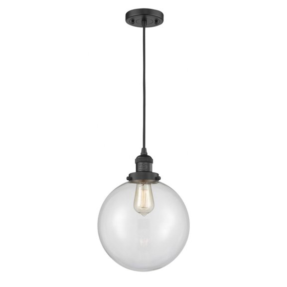 201C-BK-G202-10-Innovations Lighting-Beacon - 1 Light Cord Hung Mini Pendant In Industrial Style-13 Inches Tall and 10 Inches Wide-Matte Black
