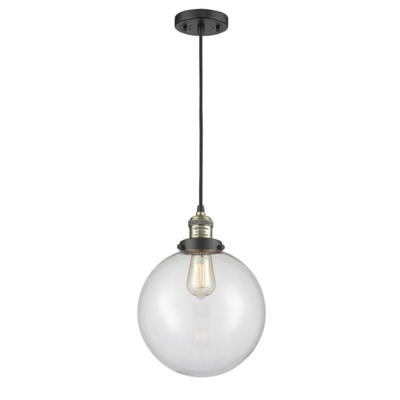 201C-BAB-G202-10-Innovations Lighting-Beacon - 1 Light Cord Hung Mini Pendant In Industrial Style-13 Inches Tall and 10 Inches Wide-Black Antique