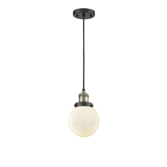 201C-BAB-G201-6-Innovations Lighting-Beacon - 1 Light Cord Hung Mini Pendant In Industrial Style-9.5 Inches Tall and 6 Inches Wide-Black Antique Brass