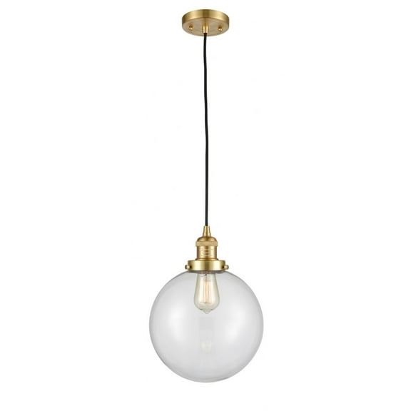201C-SG-G202-10-Innovations Lighting-Beacon - 1 Light Cord Hung Mini Pendant In Industrial Style-13 Inches Tall and 10 Inches Wide-Satin Gold