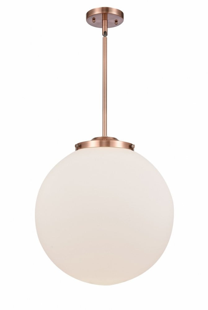 Beacon Antique Copper 17" Globe Pendant with Matte White Glass