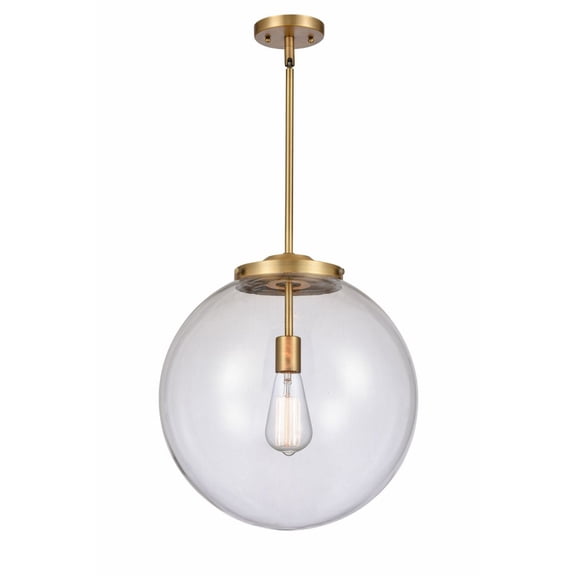 221-1S-BB-G202-16 Innovations Lighting Beacon - 1 Light Pendant In Industrial Style-17 Inches Tall and 16 Inches Wide-Brushed Brass Finish-Clear Glass