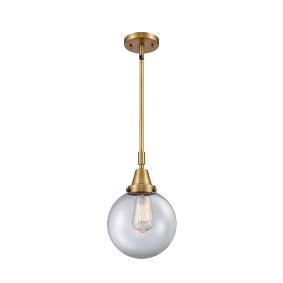 447-1S-BB-G202-8 Innovations Lighting Beacon - 1 Light Stem Hung Mini Pendant-12.63 Inch Tall and 8 Inch Wide-Brushed Brass Finish-Clear Glass Color
