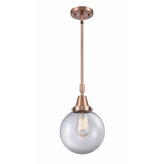447-1S-AC-G202-8-Innovations Lighting-Beacon - 1 Light Stem Hung Mini Pendant-12.63 Inch Tall and 8 Inch Wide-Antique Copper Finish-Clear Glass Color
