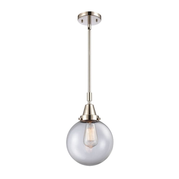447-1S-PN-G202-8 Innovations Lighting Beacon - 1 Light Stem Hung Mini Pendant-12.63 Inch Tall and 8 Inch Wide-Polished Nickel Finish-Clear Glass Color