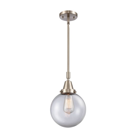 447-1S-SN-G202-8 Innovations Lighting Beacon - 1 Light Stem Hung Mini Pendant-12.63 Inch Tall and 8 Inch Wide-Brushed Satin Nickel Finish-Clear Glass