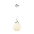 thumbnail image 1 of 447-1S-PN-G201-8 Innovations Lighting Beacon - 1 Light Stem Hung Mini Pendant-12.63 Inch Tall and 8 Inch Wide-Polished Nickel Finish-Matte White Glass, 1 of 1