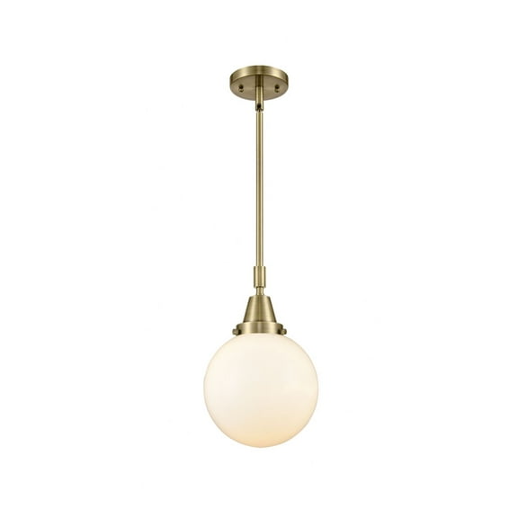 447-1S-AB-G201-8 Innovations Lighting Beacon - 1 Light Stem Hung Mini Pendant-12.63 Inch Tall and 8 Inch Wide-Antique Brass Finish-Matte White Glass