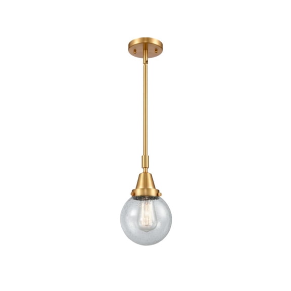 447-1S-SG-G204-6 Innovations Lighting Beacon - 1 Light Stem Hung Mini Pendant-10.63 Inch Tall and 6 Inch Wide-Satin Gold Finish-Seedy Glass Color