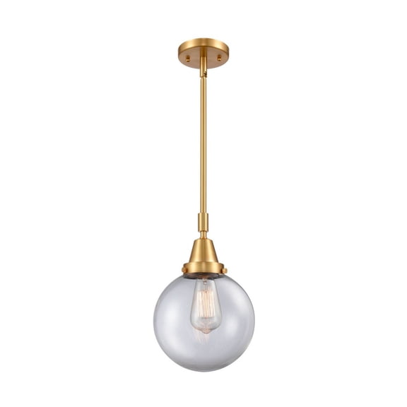 447-1S-SG-G202-8 Innovations Lighting Beacon - 1 Light Stem Hung Mini Pendant-12.63 Inch Tall and 8 Inch Wide-Satin Gold Finish-Clear Glass Color