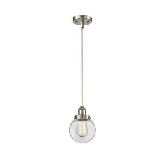 916-1S-SN-G202-6-Innovations Lighting-Beacon - 1 Light Stem Hung Mini Pendant In Modern Style-9 Inches Tall and 6 Inches Wide-Brushed Satin Nickel