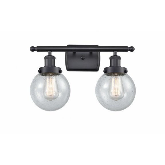 916-2W-BK-G204-6-Innovations Lighting-Beacon - 2 Light Bath Vanity In Modern Style-11 Inches Tall and 16 Inches Wide-Matte Black Finish-Seedy Glass