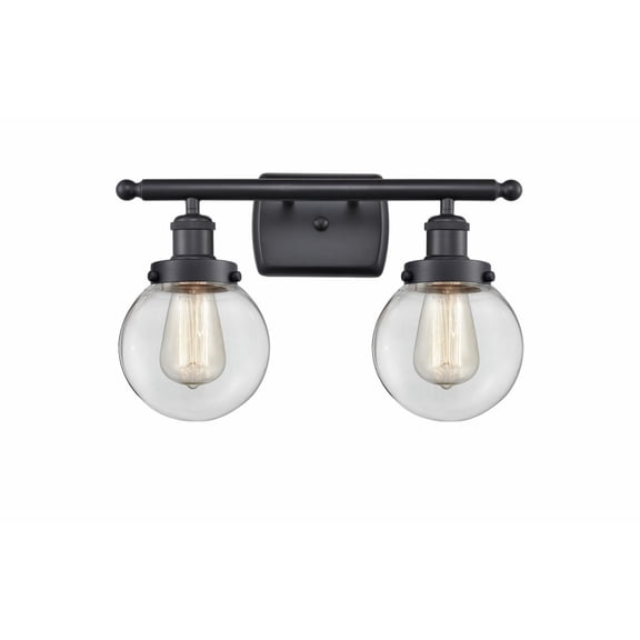 916-2W-BK-G202-6 Innovations Lighting Beacon - 2 Light Bath Vanity In Modern Style-11 Inches Tall and 16 Inches Wide-Matte Black Finish-Clear Glass