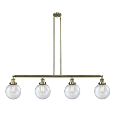 Innovations Lighting  Beacon 4 Light 53" Stem Hung Island Light Antique Brass/Seedy