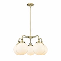 Innovations Lighting  Beacon - 5 Light 26" Stem Hung Chandelier Antique Brass/Matte White