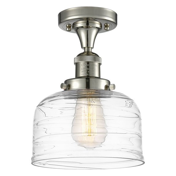 Innovations Lighting Bell - 1 Light 8" Semi-Flush Mount Polished Nickel/Clear Deco Swirl