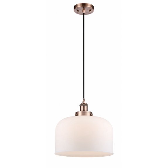 916-1P-AC-G71-L Innovations Lighting Bell - 1 Light Cord Hung Mini Pendant In Industrial Style-11.38 Inches Tall and 12 Inches Wide-Antique Copper