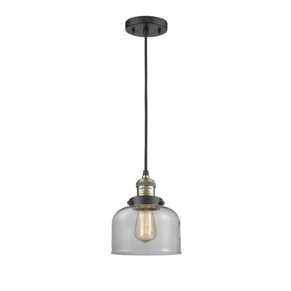 201C-BAB-G72 Innovations Lighting Bell - 1 Light Cord Hung Mini Pendant In Industrial Style-10 Inches Tall and 8 Inches Wide-Black Antique Brass