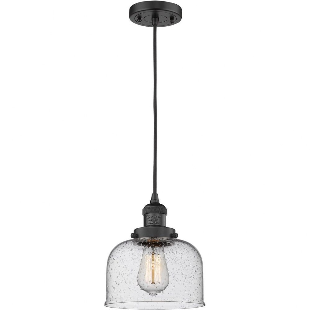 Mini Bell Matte Black Glass Pendant Light with Vintage Bulb