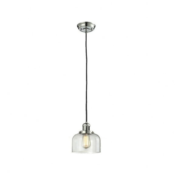 201C-PN-G72-Innovations Lighting-Bell - 1 Light Cord Hung Mini Pendant In Industrial Style-10 Inches Tall and 8 Inches Wide-Polished Nickel