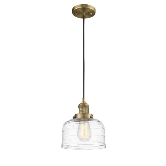 201C-BB-G713 Innovations Lighting Bell - 1 Light Cord Hung Mini Pendant In Industrial Style-10 Inches Tall and 8 Inches Wide-Brushed Brass