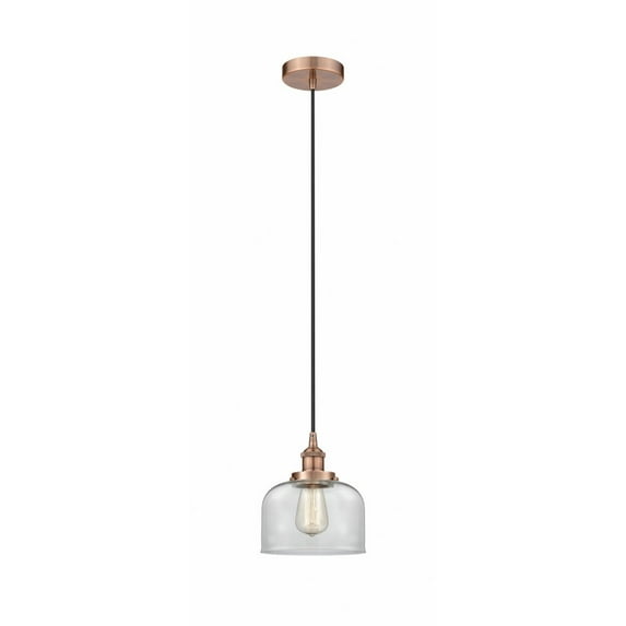 616-1PH-AC-G72 Innovations Lighting Bell - 1 Light Cord Hung Mini Pendant In Modern Style-9.5 Inches Tall and 8 Inches Wide-Antique Copper