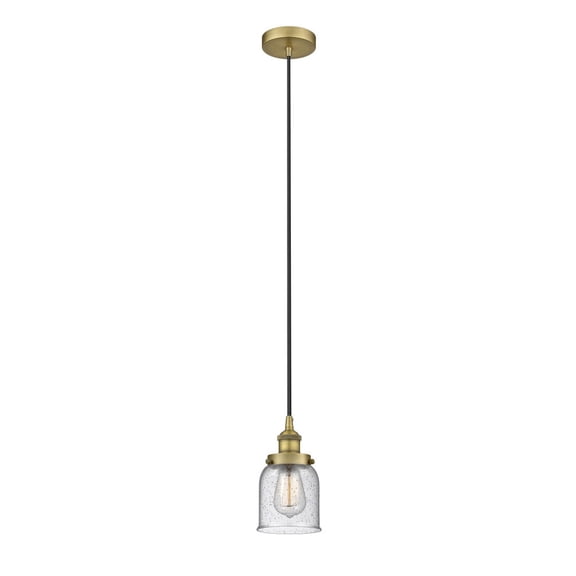 616-1PH-BB-G54 Innovations Lighting Bell - 1 Light Cord Hung Mini Pendant In Modern Style-9.5 Inches Tall and 5 Inches Wide-Brushed Brass Finish-Seedy