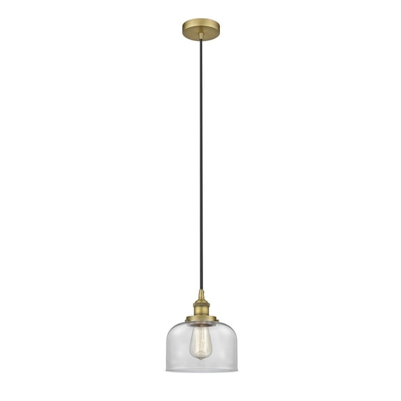616-1PH-BB-G72 Innovations Lighting Bell - 1 Light Cord Hung Mini Pendant In Modern Style-9.5 Inches Tall and 8 Inches Wide-Brushed Brass Finish-Clear