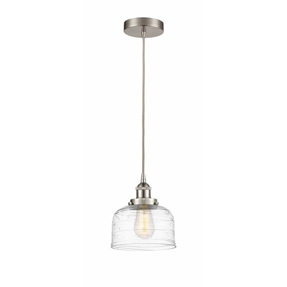 616-1PH-SN-G713 Innovations Lighting Bell - 1 Light Cord Hung Mini Pendant In Modern Style-9.5 Inches Tall and 8 Inches Wide-Brushed Satin Nickel