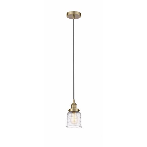 616-1PH-AB-G513 Innovations Lighting Bell - 1 Light Cord Hung Mini Pendant In Modern Style-9.5 Inches Tall and 5 Inches Wide-Antique Brass Finish-Deco