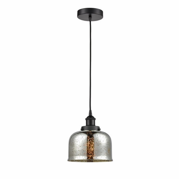Innovations Lighting Bell - 1 Light 8" Cord Hung Mini Pendant. Silver Plated Mercury/Matte Black