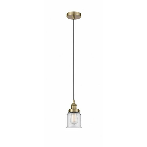 616-1PH-AB-G52 Innovations Lighting Bell - 1 Light Cord Hung Mini Pendant In Modern Style-9.5 Inches Tall and 5 Inches Wide-Antique Brass Finish-Clear