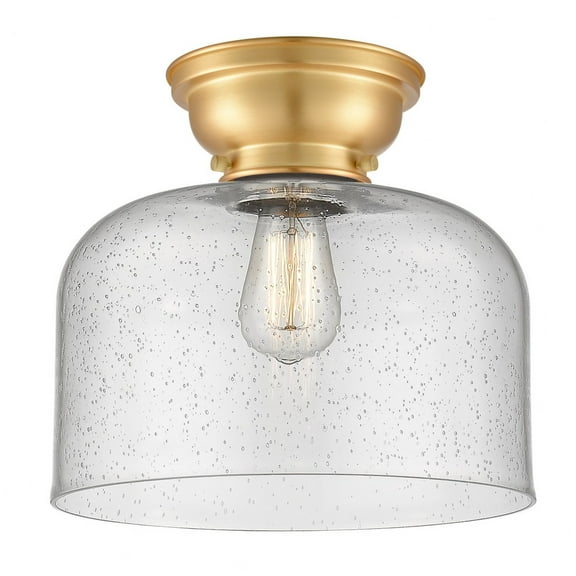 623-1F-SG-G74-L-Innovations Lighting-Bell - 1 Light Flush Mount In Industrial Style-9.4 Inches Tall and 12 Inches Wide-Satin Gold Finish-Seedy Glass