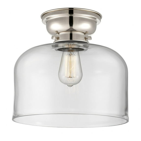 623-1F-PN-G72-L Innovations Lighting Bell - 1 Light Flush Mount In Industrial Style-9.4 Inches Tall and 12 Inches Wide-Polished Nickel Finish-Clear