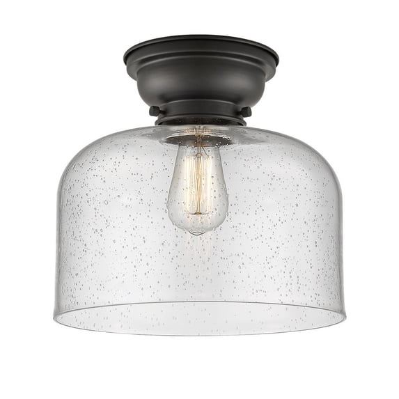 623-1F-BK-G74-L Innovations Lighting Bell - 1 Light Flush Mount In Industrial Style-9.4 Inches Tall and 12 Inches Wide-Matte Black Finish-Seedy Glass