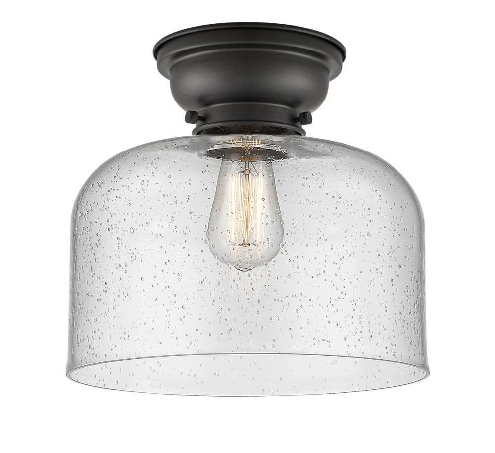Matte Black Seedy Glass Vintage Flush Mount Light