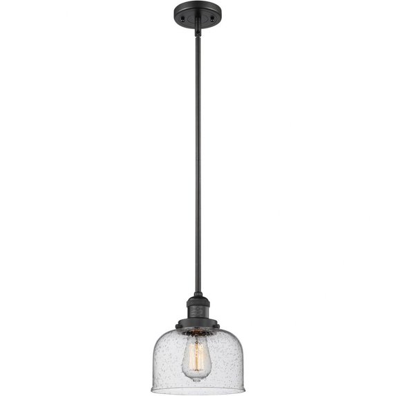 Innovations Lighting Franklin Restoration Bell - 1 Light 8" Stem Hung Mini Pendant Seedy/Matte Black