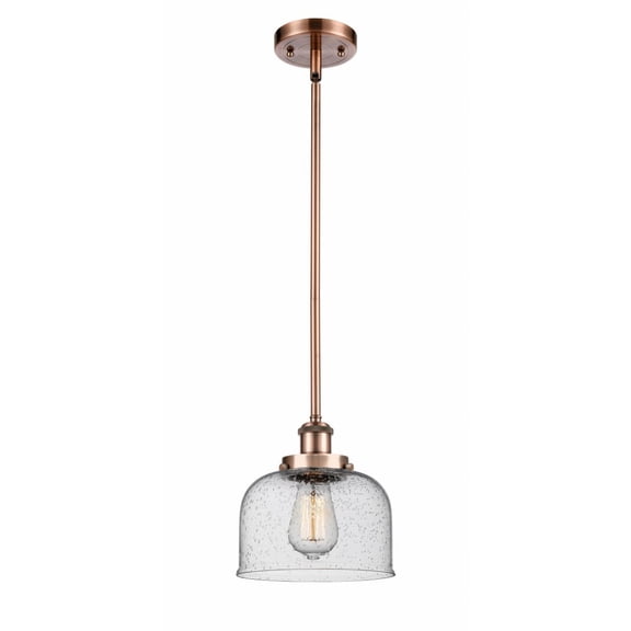 916-1S-AC-G74 Innovations Lighting Bell - 1 Light Stem Hung Mini Pendant In Industrial Style-10 Inches Tall and 8 Inches Wide-Antique Copper
