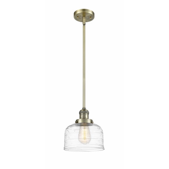 201S-AB-G713 Innovations Lighting Bell - 1 Light Stem Hung Mini Pendant In Industrial Style-10 Inches Tall and 8 Inches Wide-Antique Brass