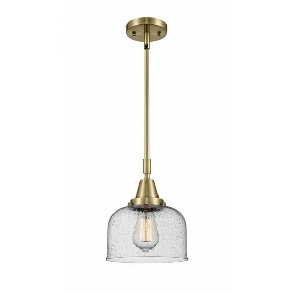 447-1S-AB-G74-Innovations Lighting-Bell - 1 Light Stem Hung Mini Pendant In Industrial Style-11.13 Inches Tall and 8 Inches Wide-Antique Brass