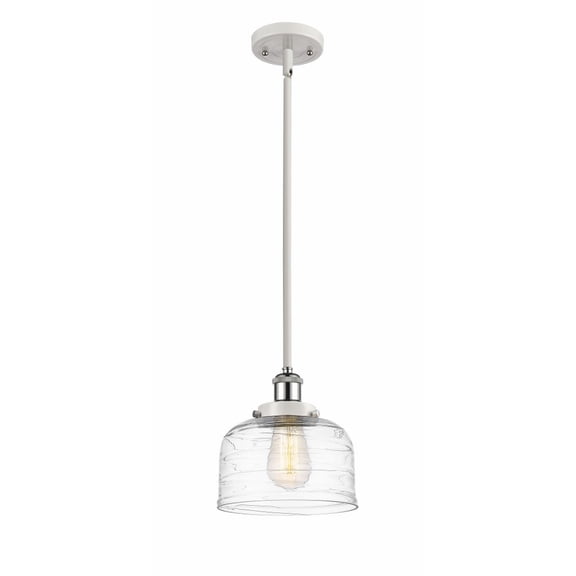 916-1S-WPC-G713 Innovations Lighting Bell - 1 Light Stem Hung Mini Pendant In Industrial Style-10 Inches Tall and 8 Inches Wide-White/Polished Chrome