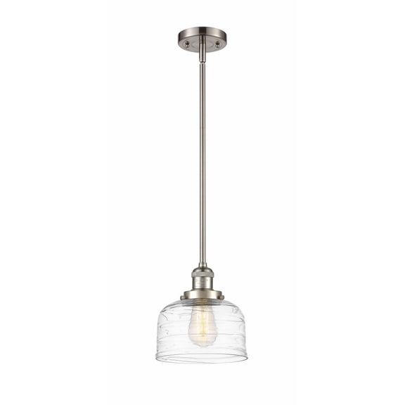 201S-SN-G713 Innovations Lighting Bell - 1 Light Stem Hung Mini Pendant In Industrial Style-10 Inches Tall and 8 Inches Wide-Brushed Satin Nickel