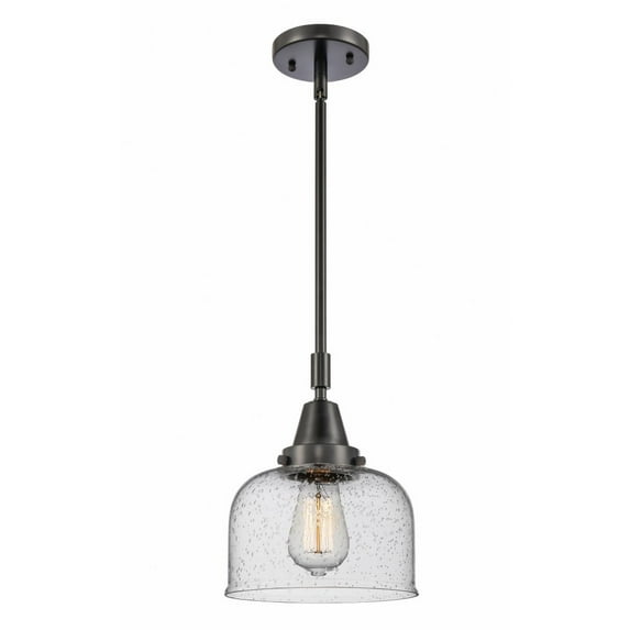447-1S-BK-G74 Innovations Lighting Bell - 1 Light Stem Hung Mini Pendant In Industrial Style-11.13 Inches Tall and 8 Inches Wide-Matte Black