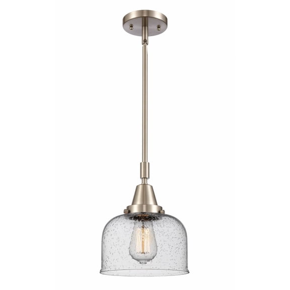447-1S-SN-G74 Innovations Lighting Bell - 1 Light Stem Hung Mini Pendant In Industrial Style-11.13 Inches Tall and 8 Inches Wide-Brushed Satin Nickel