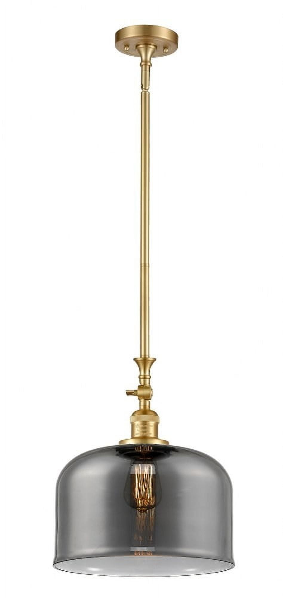Satin Gold Mini Pendant with Plated Smoke Glass Bowl - 15" Height