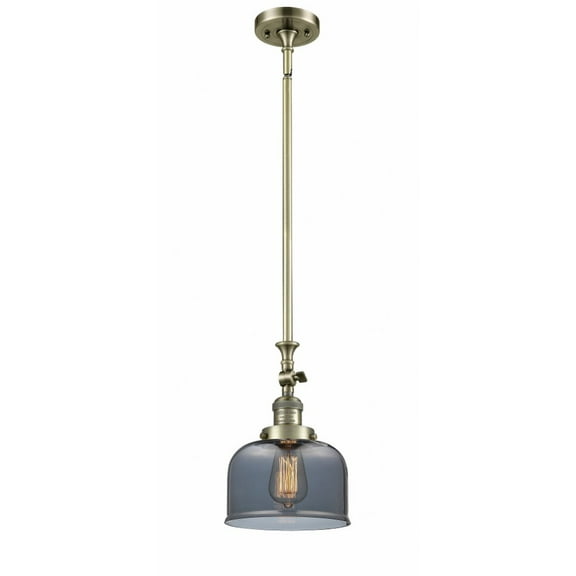 206-AB-G73 Innovations Lighting Bell - 1 Light Stem Hung Tiltable Mini Pendant In Industrial Style-14 Inches Tall and 8 Inches Wide-Antique Brass