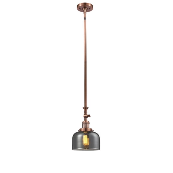 206-AC-G73 Innovations Lighting Bell - 1 Light Stem Hung Tiltable Mini Pendant In Industrial Style-14 Inches Tall and 8 Inches Wide-Antique Copper
