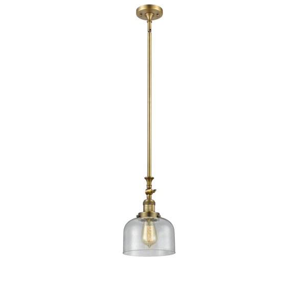 206-BB-G74 Innovations Lighting Bell - 1 Light Stem Hung Tiltable Mini Pendant In Industrial Style-14 Inches Tall and 8 Inches Wide-Brushed Brass