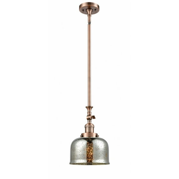 206-AC-G78 Innovations Lighting Bell - 1 Light Stem Hung Tiltable Mini Pendant In Industrial Style-14 Inches Tall and 8 Inches Wide-Antique Copper